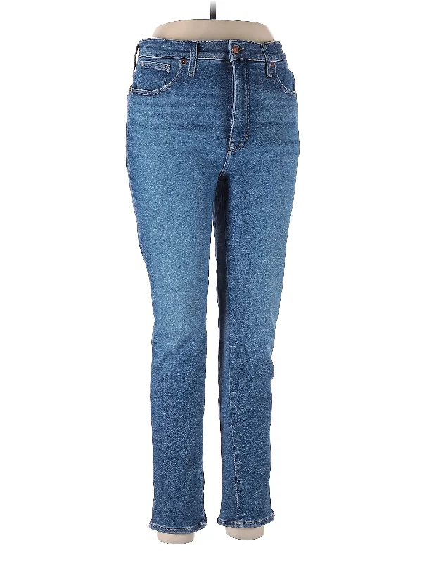 women's denim jeans with lace trimMid-Rise Straight-leg Jeans in Medium Wash