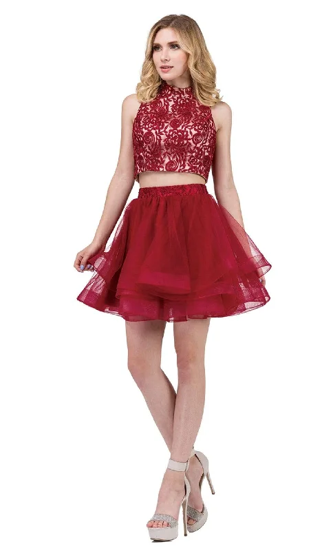 tulle party dressesDancing Queen - 3042 Two Piece Floral Embroidered Homecoming Dress