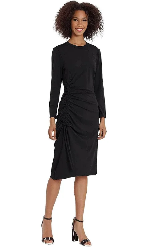 Fitted Long Sleeves DressMaggy London G5024M - Ruched Side Long Sleeved Tea-Length Dress