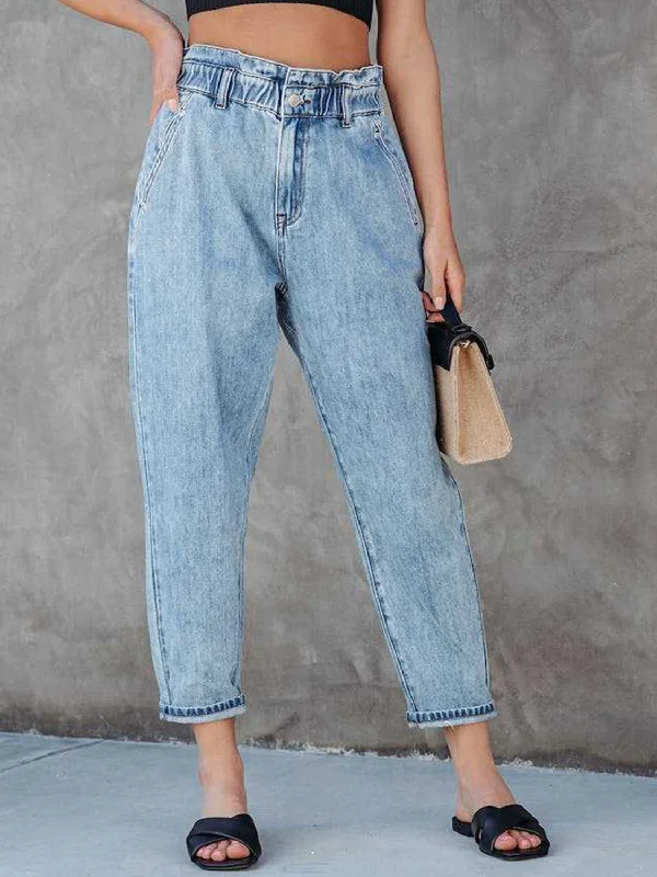 women's denim jeans with rhinestonesPaperbag Waist Cropped Jeans