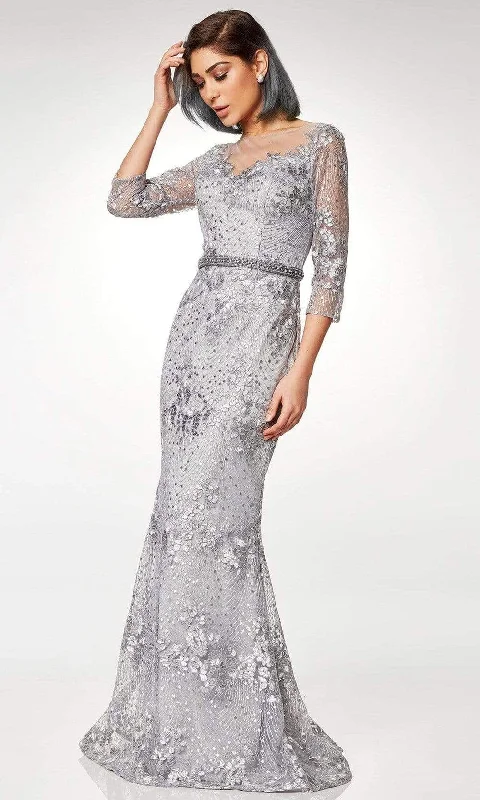 Formal Dress for Beauty ContestsClarisse - M6502 Quarter Sleeve Lace Appliqued Mesh Trumpet Gown