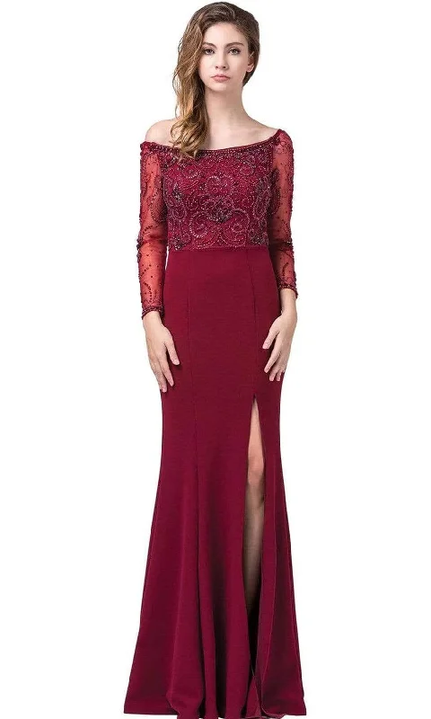 Formal Dress for Charity BallsDancing Queen - 2672 Embellished Long Sleeve Bateau Sheath Gown