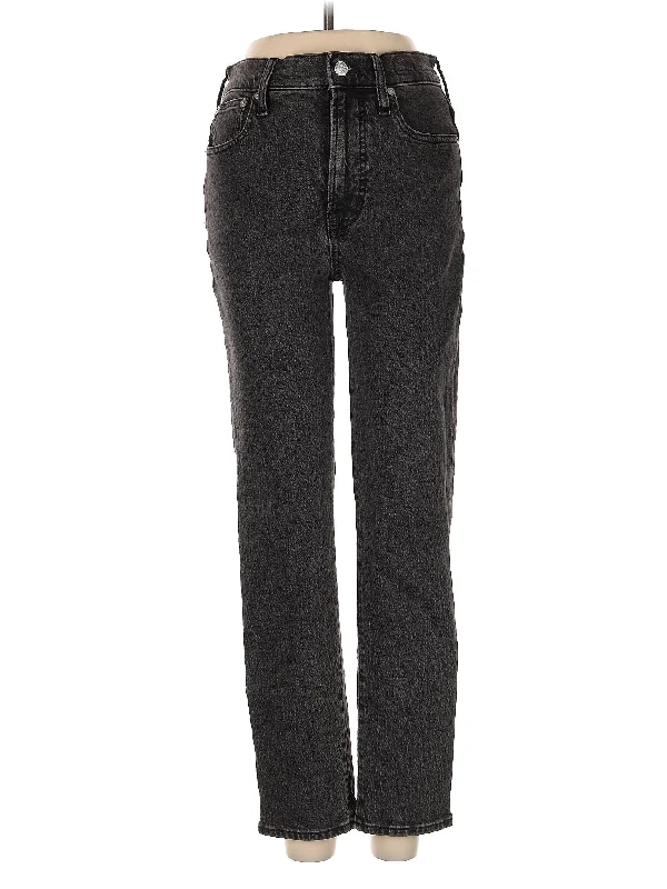 women's denim jeans with embroidery on pocketsHigh-Rise Straight-leg Jeans in Dark Wash