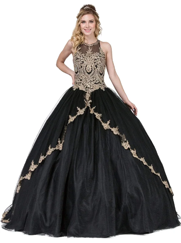 Formal Dress for Eco-Friendly ThemesDancing Queen - 1326 Gilded Illusion Halter Quinceanera Ballgown