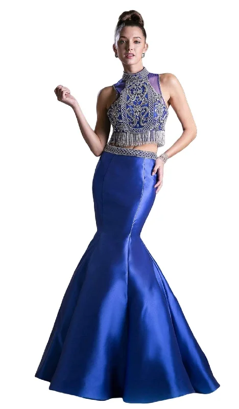 Formal Dress for Civil CeremoniesCinderella Divine - 84016 Two-Piece Beaded High Halter Mermaid Gown