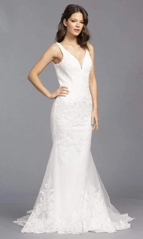 Formal Dress for Beach WeddingsAspeed Bridal - L2143 V Neck Embroidered Tulle Bridal Gown