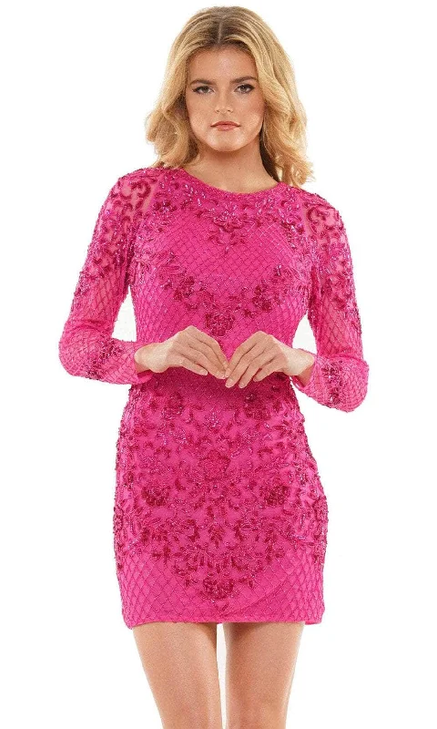 Flowing Maxi Long Sleeves DressColors Dress 2808 - Beaded Long Sleeve Cocktail Dress