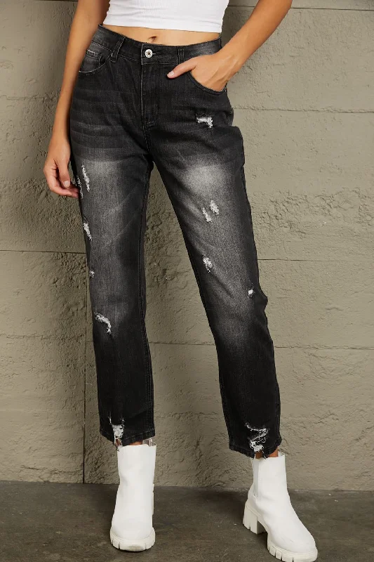 women's denim jeans with distressed hemsBaeful Distressed Hem Detail Cropped Jeans