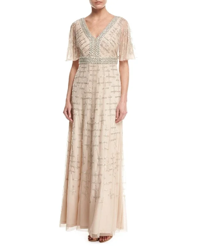 Formal Dress for Polo MatchesAidan Mattox - MD1E201195 Short Flutter Sleeve Adorned Capelet Gown