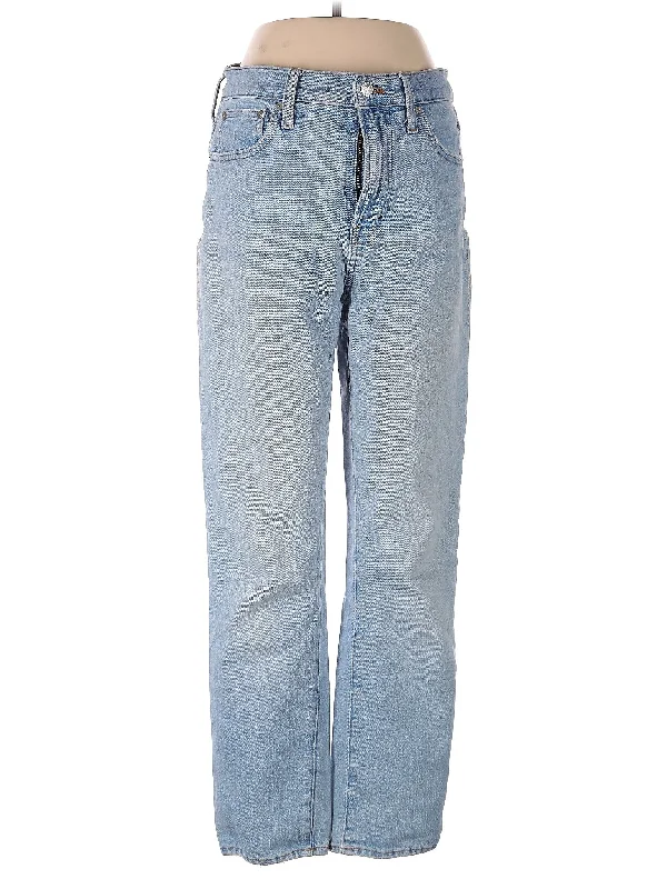 women's distressed denim jeansHigh-Rise Straight-leg Jeans in Light Wash