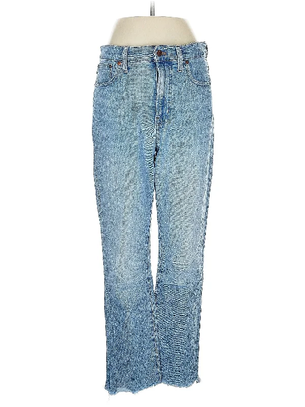 women's denim jeans with distressed thighsHigh-Rise Straight-leg Jeans in Light Wash