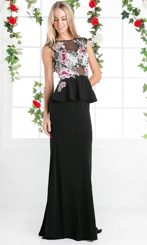 Formal Dress for Black-Tie Optional EventsLadivine CK80 - Embroidered Top Peplum Long Gown