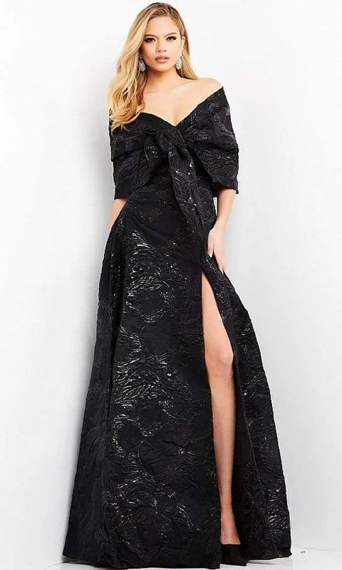 Formal Dress for Polo MatchesJovani - 05019 Off Shoulder Jacquard High Slit Gown