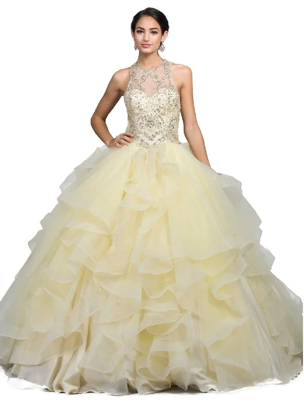 Formal Dress Rental ServicesDancing Queen - 1243 Embellished Halter Ruffled Quinceanera Ballgown