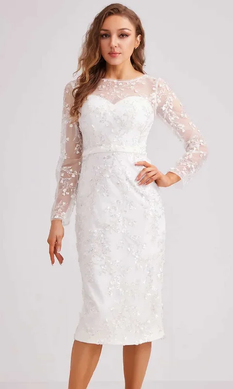 Fresh Long Sleeves DressJ'Adore Dresses J23065 - Embroidered Long Sleeve Knee-Length Dress