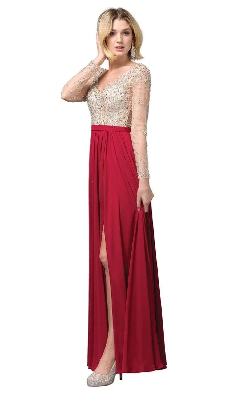 Full-Body Long Sleeves Jumpsuit DressDancing Queen - 2839 Long Sleeve Beaded Bodice A-Line Dress