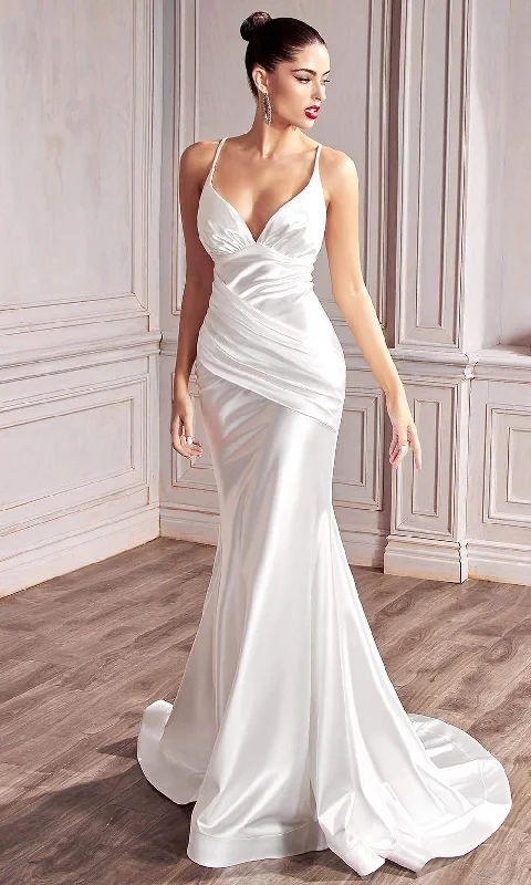 Formal Dress for Military BallsCinderella Divine Bridals - CH236W Plunging V Neck Mermaid Bridal Gown