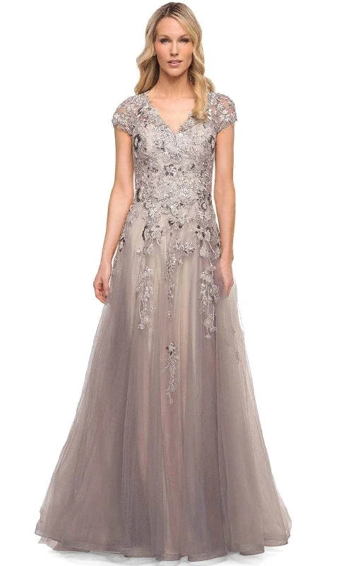 ELEGANT Formal Dress DesignsLa Femme 30239SC - Floral Embroidered A-Line Formal Dress