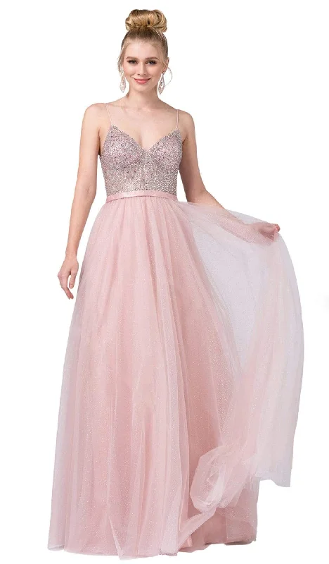 Formal Dress for Evening WeddingsDancing Queen - 2644 Jewel Studded Gossamer A-Line Gown