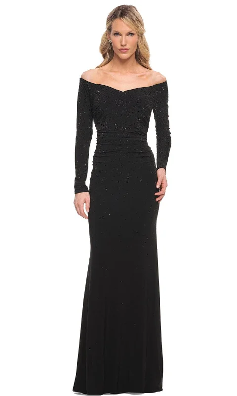 Formal Dress for Charity BallsLa Femme 30073 - Ruched Long Sleeve Beaded Gown