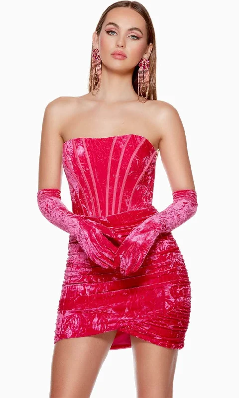 stretchy party dressesAlyce Paris 4692 - Strapless Ruched Velvet Homecoming Dress