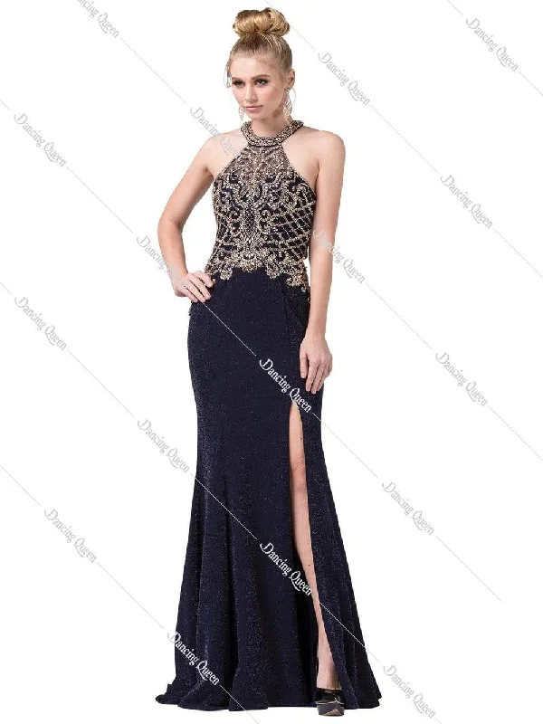 Formal Dress for Vintage ThemesDancing Queen - 2583 Beaded Multi-Cutout High Slit Gown