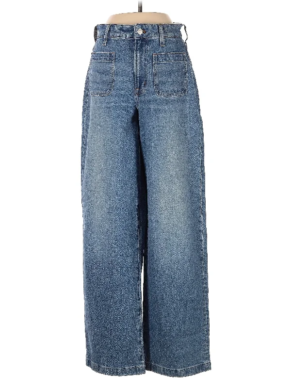 women's denim jeans with fake pocketsLow-Rise Wide-leg Jeans in Medium Wash