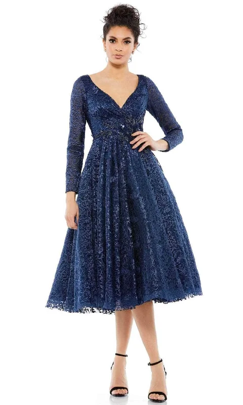 Flowery Long Sleeves Smock DressMac Duggal 11218 - Long Sleeve Lace Cocktail Dress