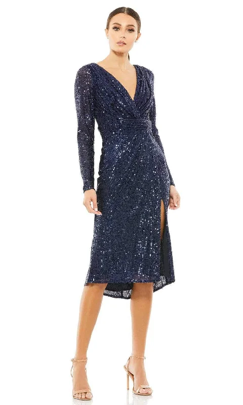 Fancy Long Sleeves Ball GownIeena Duggal - 26555I Knee Length Long Sleeve Sequin Dress