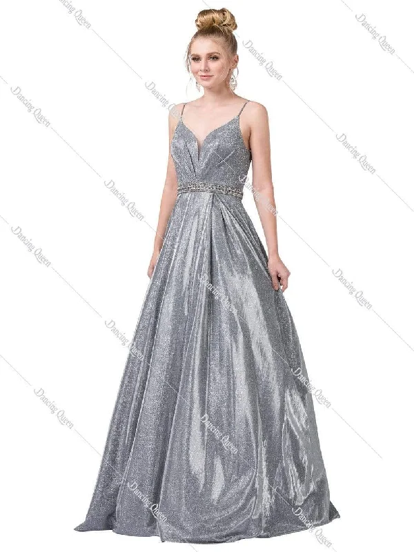 Formal Dress for Black-Tie Optional EventsDancing Queen - 2613 Pleated Bodice Metallic A-Line Gown