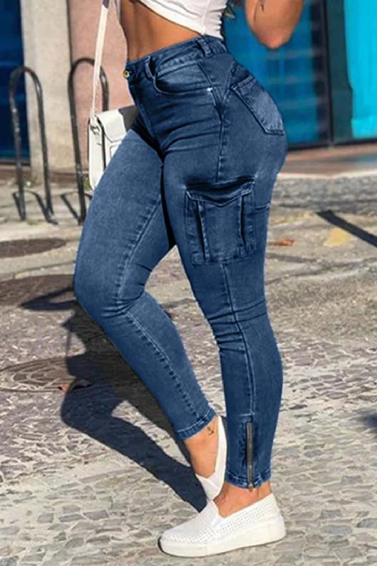 women's elastic waist denim jeansFull Size Cropped Jeans with Pocket