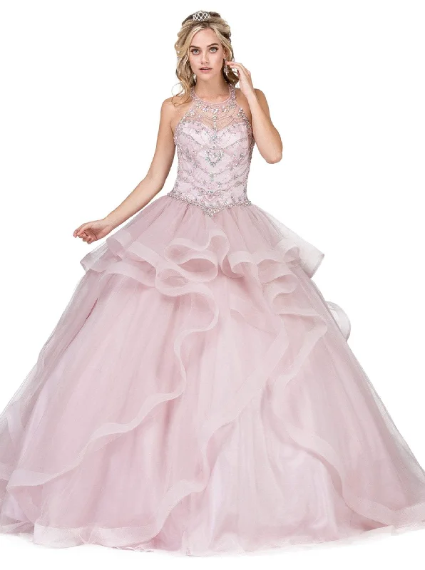 Formal Dress for Cruise Ship EventsDancing Queen - 1279 Illusion Halter Ruffled Quinceanera Gown