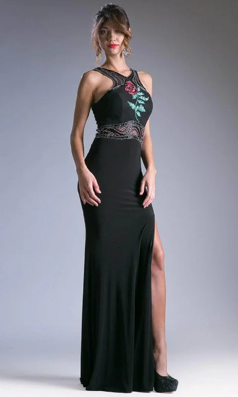 Formal Dress for Glamorous ThemesLadivine 71041-1 - Rose Detail High Slit Trumpet Gown