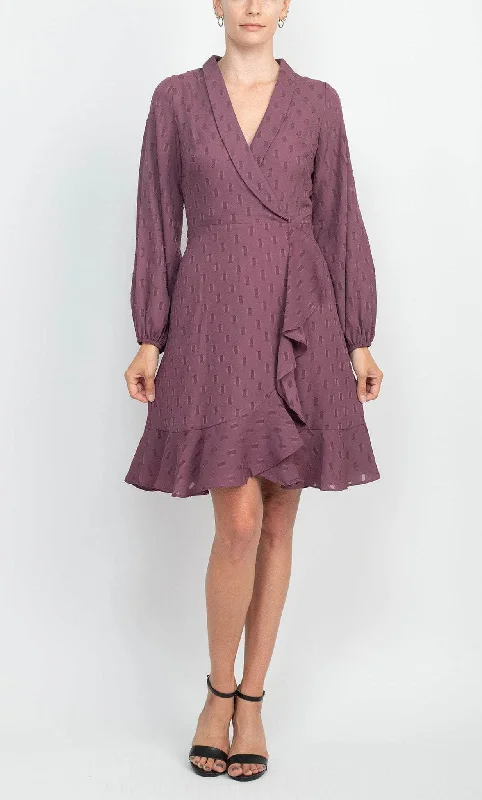 Flowing Long Sleeves Ruffle DressLondon Times T6075M - Long Sleeve Shawl Collar Cocktail Dress