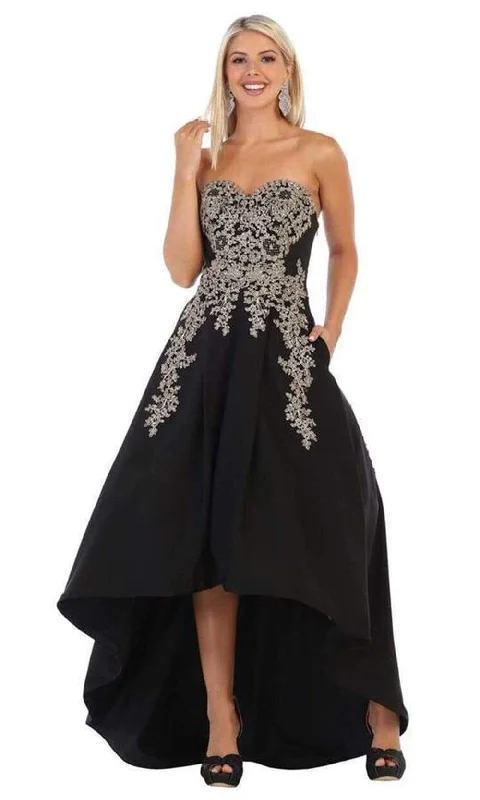 Formal Dress for Small WeddingsMay Queen - Gilt-Appliqued Sweetheart High Low Gown MQ1627