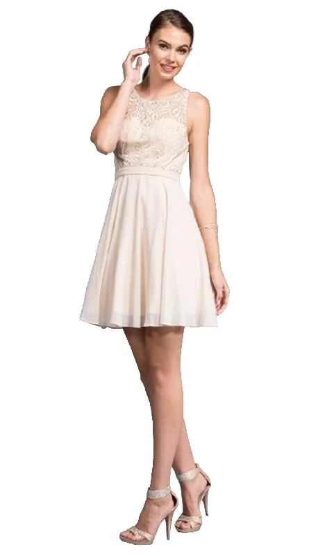 chic party dressesAspeed Design - Embellished Sheer Bateau A-line Homecoming Dress