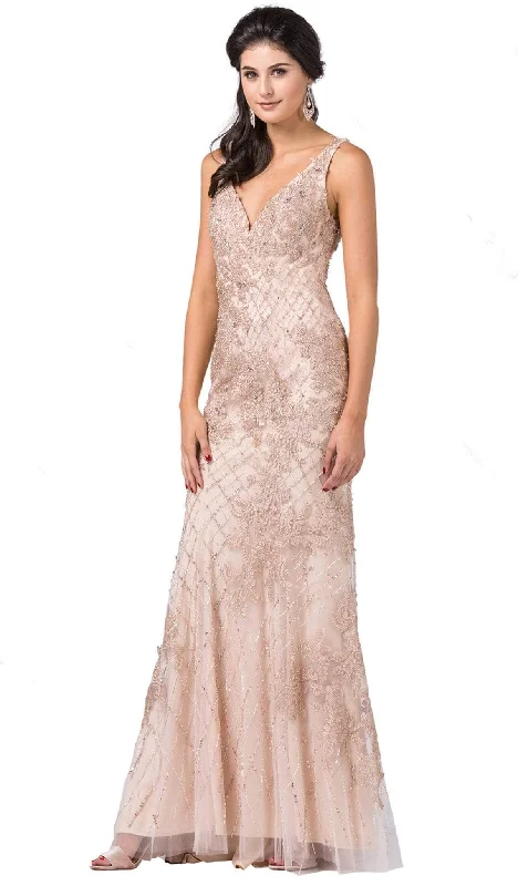 Formal Dress for Film PremieresDancing Queen - 2515 Deep V-Neck Beaded Trumpet Gown