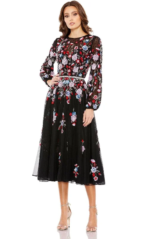 Fresh Long Sleeves DressMac Duggal 5712 - Floral Long Sleeve Knee-Length Dress