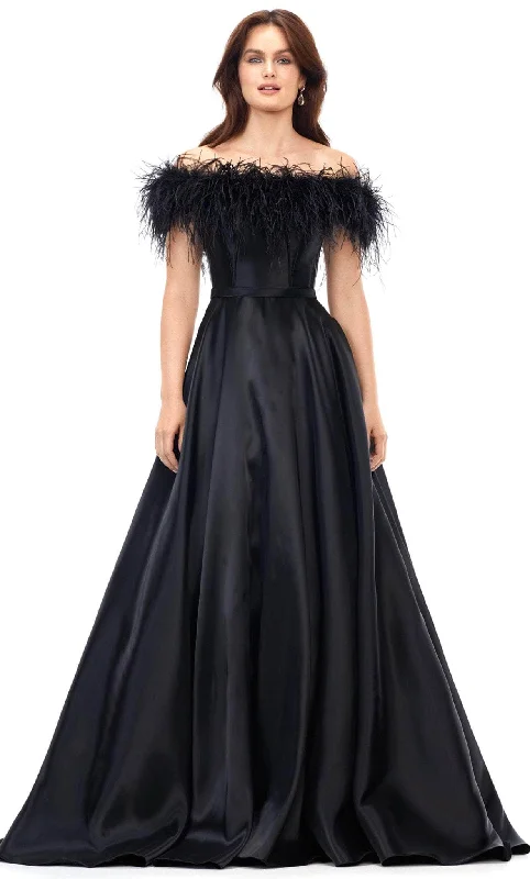 Formal Dress for Humanitarian AwardsAshley Lauren 11382 - Feathered Off-Shoulder Ballgown