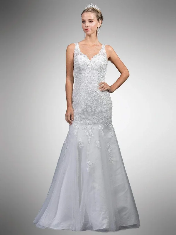 Formal Dress for Winter Formal EventsDancing Queen Bridal - A7001 Sleeveless Beaded Lace Trumpet Gown