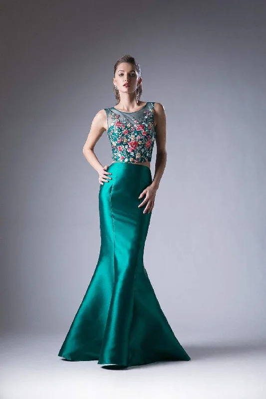 Formal Dress for Small WeddingsCinderella Divine - HW03 Two Piece Floral Appliqued Mermaid Gown