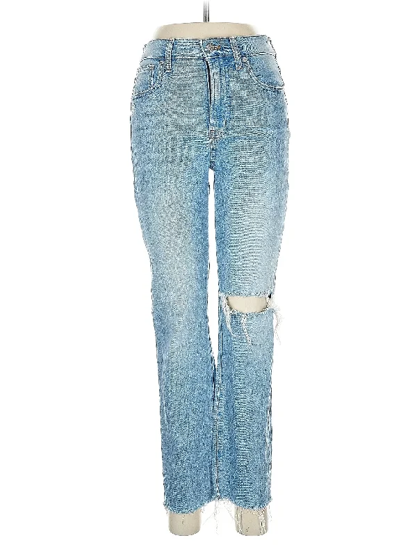 women's faded denim jeansMid-Rise Bootleg Jeans in Light Wash