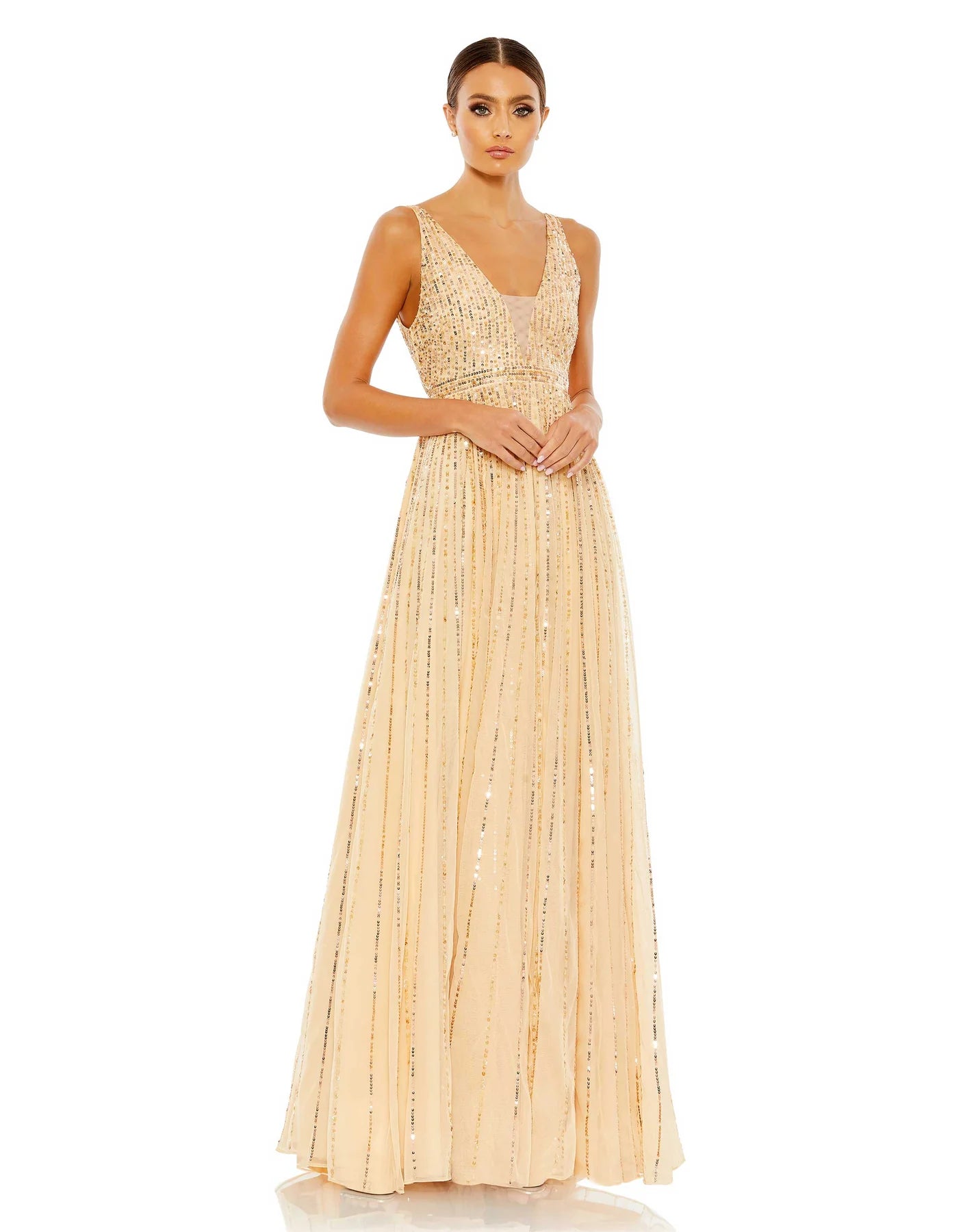 Formal Dress for Modeling AuditionsMac Duggal - 10700 Sequined V Neck A-Line Gown