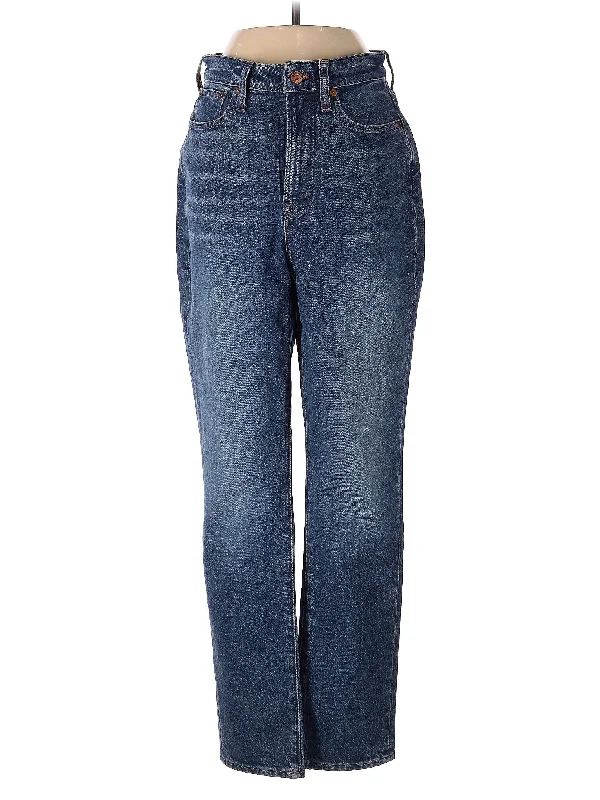 women's denim jeans with rhinestonesHigh-Rise Straight-leg Jeans in Medium Wash