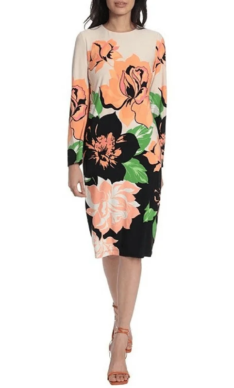 Fuzzy Knitted Long Sleeves DressMaggy London G5142M - Floral Long Sleeve Cocktail Dress