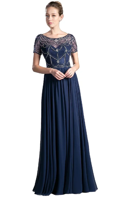 Formal Dress Alterations Near MeCinderella Divine - Jewel Beaded Short Sleeve Long Gown