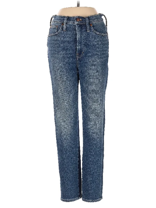 women's denim jeans with embroidered back pocketsMid-Rise Straight-leg Jeans in Medium Wash