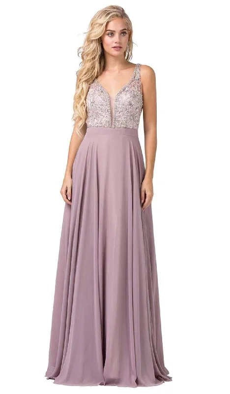 Formal Dress for Resort EventsDancing Queen - 2669 Bejeweled Sleeveless V Neck Low Scoop Back Gown