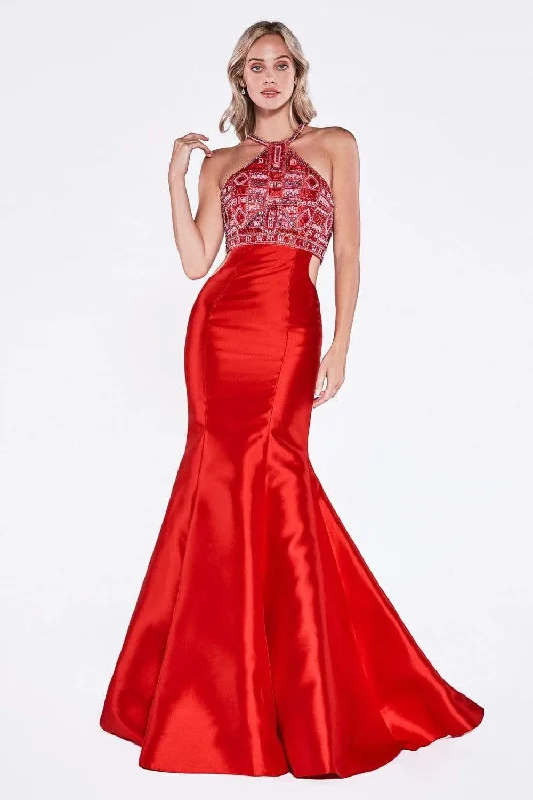 Formal Dress Shopping GuidesCinderella Divine - 61894 Bead Embellished Halter Mermaid Gown