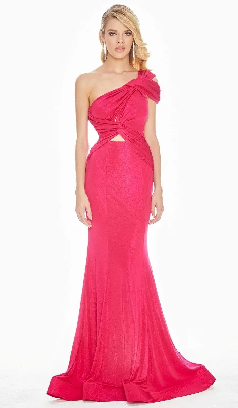 Formal Dress for GraduationsAshley Lauren - 1574 Asymmetrical Bustier Twist Metallic Jersey Gown